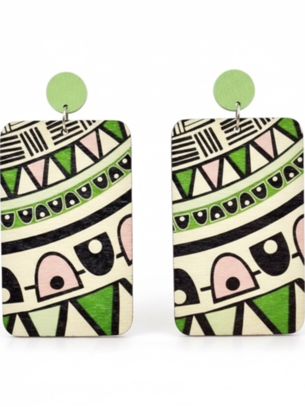 Womens Bohemian Square Wood Green‎ Earrings